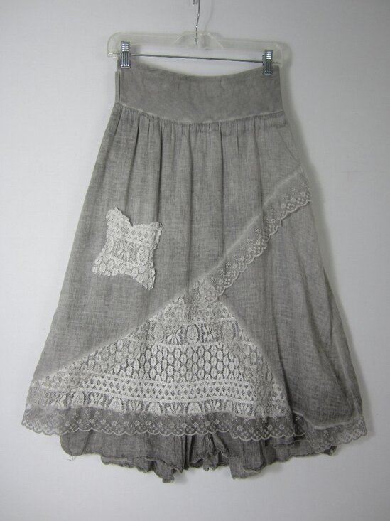 Unbranded Womens Small Washed Gray Flare Layered Skirt Lace Ruffle Bohemian - Picture 8 of 10